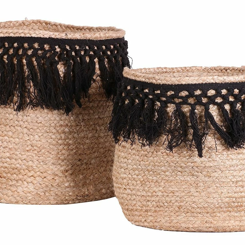 Vente flash 😀 Fornod Ensemble de 2 paniers jute tressage noir 😉 2 Vente flash 😀 Fornod Ensemble de 2 paniers jute tressage noir 😉 – Image 2