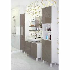 Meilleur prix 🎁 Alo CORAIL Meuble sous-lavabo L 60 cm - Taupe brillant 😉 -Métal Soldes 3519110561273 4