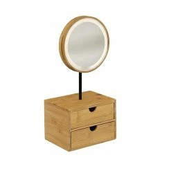 Nouveau 🌟 Five Simply smart Miroir LED pivotant 3 intensités lumineuses et Organiseur 2 Tiroirs en Bambou ✔️ -Métal Soldes 3560231556846 6