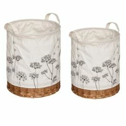 Top 10 🧨 Atmosphera Set de 2 Paniers de rangement en Osier et Tissu Blanc imprimé Noir ⭐ -Métal Soldes 3560233843142 1