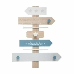 Remise 🥰 Atmosphera Patère Enfant Pancarte Bleu 4 crochets en Bois 40 x 50 cm ⌛