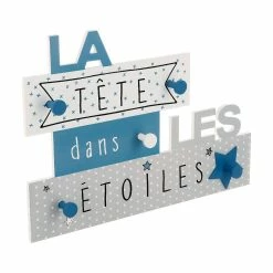 Acheter 🔔 Atmosphera Patère Enfant La Tête dans les étoiles 5 crochets en Bois L 48 x H 34 cm 🥰
