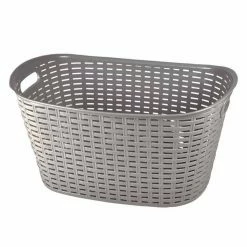 Tout neuf 🛒 Paris prix Panier à Linge "Ovale Tressé" 26L Taupe ⭐