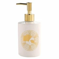 Sortie 🛒 Paris prix Distributeur de Savon "Ginkoblue" 17cm Blanc & Or 👍