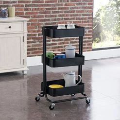 Sortie ✔️ Alo Desserte 3 plateaux à roulettes 43x35x79 cm noir - TRAWL ❤️ -Métal Soldes 3605095462640 1