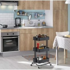 Sortie ✔️ Alo Desserte 3 plateaux à roulettes 43x35x79 cm noir - TRAWL ❤️ -Métal Soldes 3605095462640 6