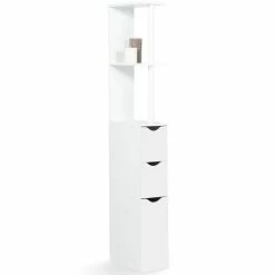 Coupon ❤️ IDMARKET Meuble WC étagère WILLY bois 3 portes blanc gain de place pour toilettes ⌛