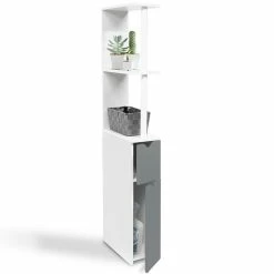 Bon marché 😍 IDMARKET Meuble WC étagère WILLY bois gain de place pour toilette 2 portes grises ⌛