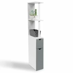 Bon marché 😍 IDMARKET Meuble WC étagère WILLY bois gain de place pour toilette 2 portes grises ⌛ -Métal Soldes 3662897003242 3