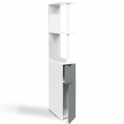 Bon marché 😍 IDMARKET Meuble WC étagère WILLY bois gain de place pour toilette 2 portes grises ⌛ -Métal Soldes 3662897003242 4