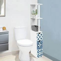 Remise 🧨 IDMARKET Meuble WC étagère WILLY 2 portes motif carreaux de ciment bleu 🤩 -Métal Soldes 3662897011995 2