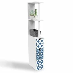 Remise 🧨 IDMARKET Meuble WC étagère WILLY 2 portes motif carreaux de ciment bleu 🤩 -Métal Soldes 3662897011995 3