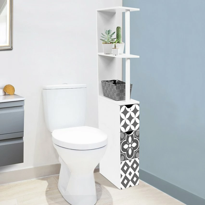 Meilleur prix 🧨 IDMARKET Meuble WC étagère WILLY 2 portes motif carreaux de ciment gris ⌛ 2 Meilleur prix 🧨 IDMARKET Meuble WC étagère WILLY 2 portes motif carreaux de ciment gris ⌛ – Image 2