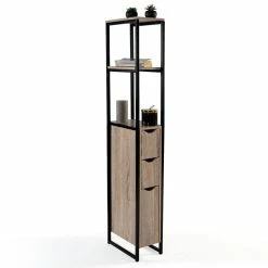 Meilleure vente ❤️ IDMARKET Meuble WC 3 portes design industriel avec étagères 🌟