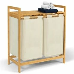 Bon marché 🥰 IDMARKET Bac à linge double bambou ALI tissu écru 🔥
