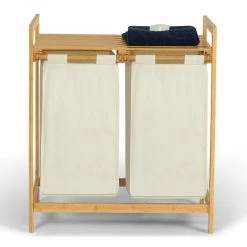 Bon marché 🥰 IDMARKET Bac à linge double bambou ALI tissu écru 🔥 -Métal Soldes 3662897039883 4