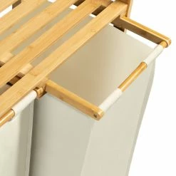 Bon marché 🥰 IDMARKET Bac à linge double bambou ALI tissu écru 🔥 -Métal Soldes 3662897039883 6