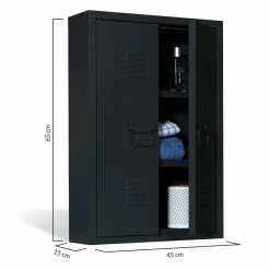 Le moins cher ❤️ IDMARKET Armoire murale double ESTEL en métal noir 🤩 -Métal Soldes 3662897041695 6