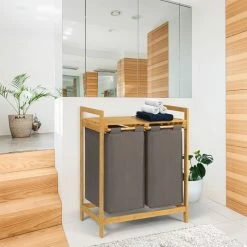 Les meilleures critiques de 🥰 IDMARKET Bac à linge double bambou ALI tissu gris anthracite 🎁 -Métal Soldes 3662897043187 5