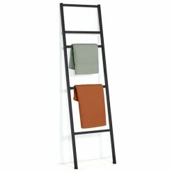 Nouveau 🥰 IDMARKET Porte-serviettes échelle 5 niveaux DALLAS métal noir design industriel 🔔