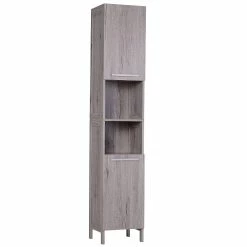 Coupon 💯 Homcom Meuble colonne rangement salle de bain dim. 30L x 32l x 172H cm 2 placards avec étagère + 2 niches MDF imitation bois gris 😍