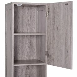 Coupon 💯 Homcom Meuble colonne rangement salle de bain dim. 30L x 32l x 172H cm 2 placards avec étagère + 2 niches MDF imitation bois gris 😍 -Métal Soldes 3662970063996 5