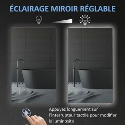 Vente flash 👍 Kleankin Miroir salle de bain lumineux LED 42 W - dim. 90L x 3l x 60H cm - fonction anti-buée, interrupteur tactile, luminosité réglable - alu. verre 🎉 -Métal Soldes 3662970113264 6