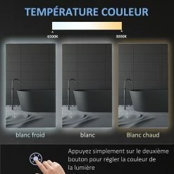 Vente flash 👍 Kleankin Miroir salle de bain lumineux LED 42 W - dim. 90L x 3l x 60H cm - fonction anti-buée, interrupteur tactile, luminosité réglable - alu. verre 🎉 -Métal Soldes 3662970113264 7
