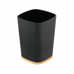 Meilleure vente 💯 Tendance Gobelet et Porte brosse à dents Noir avec base Bambou 👍 -Métal Soldes 3664323139129 1
