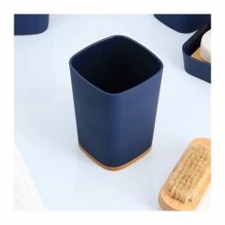 Meilleure vente 💯 Tendance Gobelet et Porte brosse à dents Noir avec base Bambou 👍 -Métal Soldes 3664323139136 2