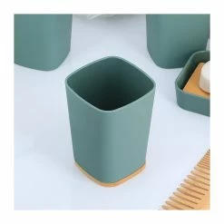 Meilleure vente 💯 Tendance Gobelet et Porte brosse à dents Noir avec base Bambou 👍 -Métal Soldes 3664323139143 2