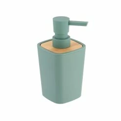 Promo 🎁 Tendance Distributeur à Savon ou lotion Vert sauge et Bambou 380 ml 😍 -Métal Soldes 3664323139174 1