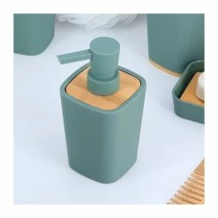 Promo 🎁 Tendance Distributeur à Savon ou lotion Vert sauge et Bambou 380 ml 😍 -Métal Soldes 3664323139174 2