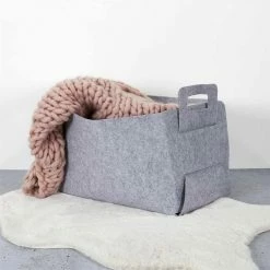 Coupon ❤️ Paris prix Panier de Rangement "Feutre Pliable" 50cm Gris 🥰 -Métal Soldes 3664944338345 6