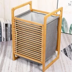 Meilleure affaire 🔥 Panier à linge en bambou naturel et tissu gris 43l marty - bat-aj2g-115 - kitchen move 🔥 -Métal Soldes 3666162002749 3