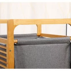 Meilleure affaire 🔥 Panier à linge en bambou naturel et tissu gris 43l marty - bat-aj2g-115 - kitchen move 🔥 -Métal Soldes 3666162002749 6