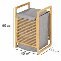 Meilleure affaire 🔥 Panier à linge en bambou naturel et tissu gris 43l marty - bat-aj2g-115 - kitchen move 🔥 -Métal Soldes 3666162002749 7
