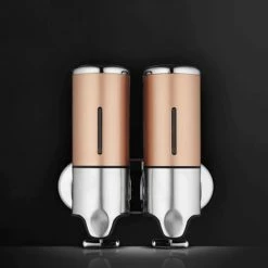 Promo 🥰 Distributeur Savon Liquide Acier Inoxydable Poussoir Double Réservoir 50Cl Doré YONIS ✔️