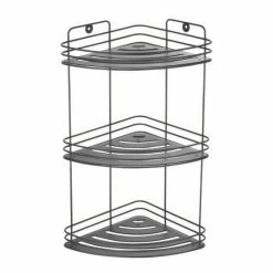Vente flash 😉 MSV Etagère d'angle de douche 3 niveaux à fixer KERY Acier Noir Mat 😍