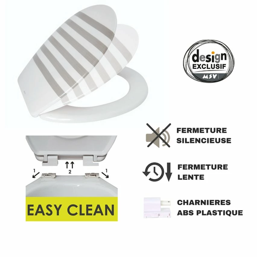 Nouveau 👍 MSV Abattant WC Thermo Dur SEAUVILLE Gris & Blanc - Charnières PS ✨ 2 Nouveau 👍 MSV Abattant WC Thermo Dur SEAUVILLE Gris & Blanc - Charnières PS ✨ – Image 2