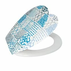 De gros 🛒 MSV Abattant WC Thermo Dur ALENTEJO Bleu & Blanc - Charnières PS 😍 -Métal Soldes 3700703932611 3