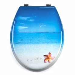 Meilleure vente 😉 MSV Abattant WC MDF PARADISE Bleu - Charnières Inox ⭐