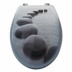 Nouveau 🧨 MSV Abattant WC MDF CHEMIN DE GALETS Gris - Charnières Inox 🎉