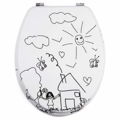 Tout neuf 🌟 MSV Abattant WC MDF JARDIN D'ENFANTS Noir & Blanc - Charnières Inox 🤩