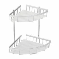Tout neuf 👍 MSV Etagère d'angle de douche 2 niveaux à fixer TERESINA Alu Satiné 👏