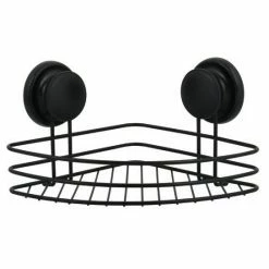 Vente flash 👏 MSV Etagère panier d'angle de douche à ventouses Acier Noir Mat 🎉