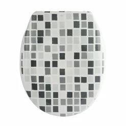 Meilleure affaire 😉 MSV Abattant Wc Thermo Dur Effet Mosaîque Gris & Blanc - Charnières PS 😀