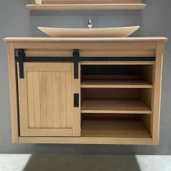 Le moins cher 👍 ByCA Ensemble meuble 93 cm en chêne blanchi et son miroir tablette - Authentica 🥰 -Métal Soldes 3701034611671 3