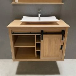 Le moins cher 👍 ByCA Ensemble meuble 93 cm en chêne blanchi et son miroir tablette - Authentica 🥰 -Métal Soldes 3701034611671 4