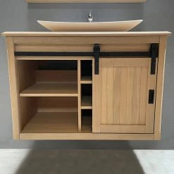 Le moins cher 👍 ByCA Ensemble meuble 93 cm en chêne blanchi et son miroir tablette - Authentica 🥰 -Métal Soldes 3701034611671 5